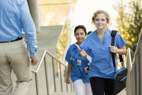 Young female nursing students going to nursing school