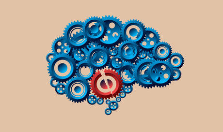 Brain Injury with Cogs in blue and red