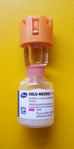 Methylprednisolone 40mg vial yellow background