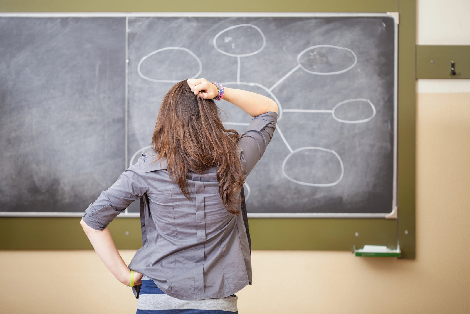 Nursing Student breaking down a difficult question on blackboard