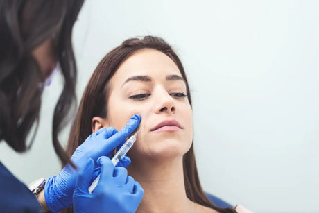 Close up of hands of cosmetologist making injection in female cheek with botox .She is holding syringe. The young beautiful woman is receiving procedure with enjoyment. Which Nursing Degree Do You Need to Give Botox.
