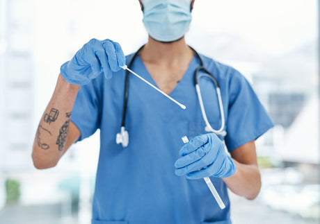 nurse with swab and tube - how to become a forensic nurse title card
