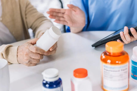 Most common drugs used title card with close up of nurse and patient with medications
