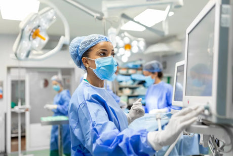 CRNA Certified Nurse Anesthetist in medical room with PPE