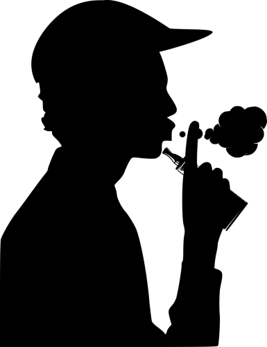 Silhouette of young man vaping